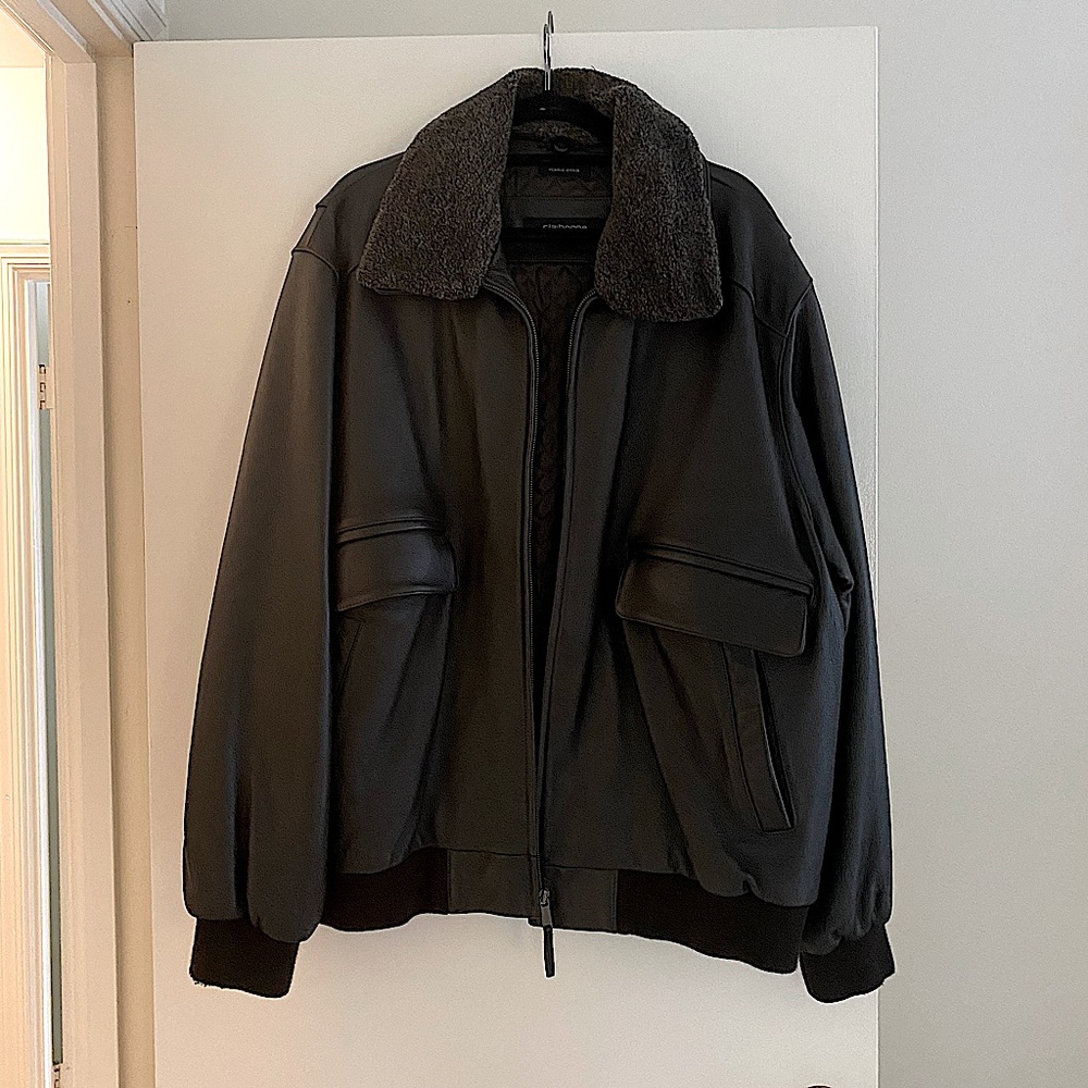 Genuine Leather Bomber Jacket  with quilted interior.